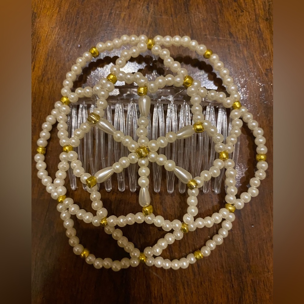 New handmade off white and gold color beaded women kippah yarmulke - Picture 1 of 1